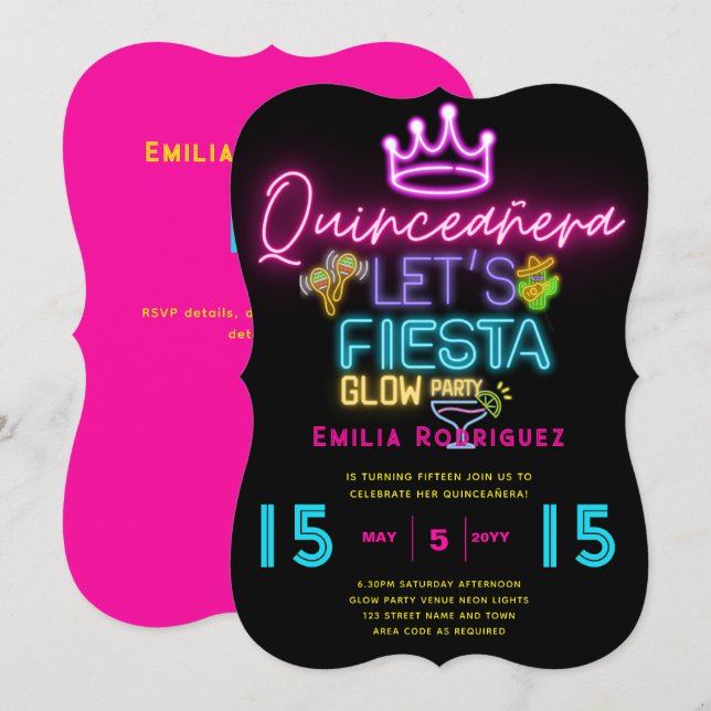QUINCEAÑERA Glow Party Invitación Fiesta de Neón Invitation (Front/Back)