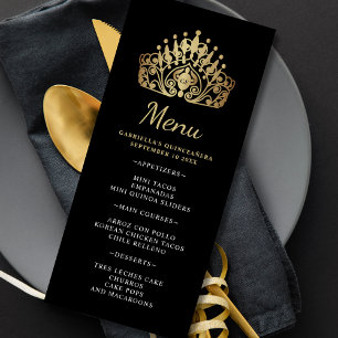 Quinceanera Gold and Black Princess Tiara Crown Menu
