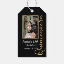 Quinceanera Gold Black Photo Elegant Gift tag