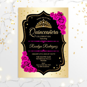 Quinceanera - Gold Black Pink Invitation