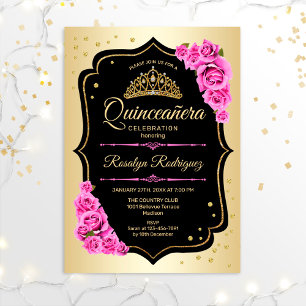 Quinceanera - Gold Black Pink Invitation
