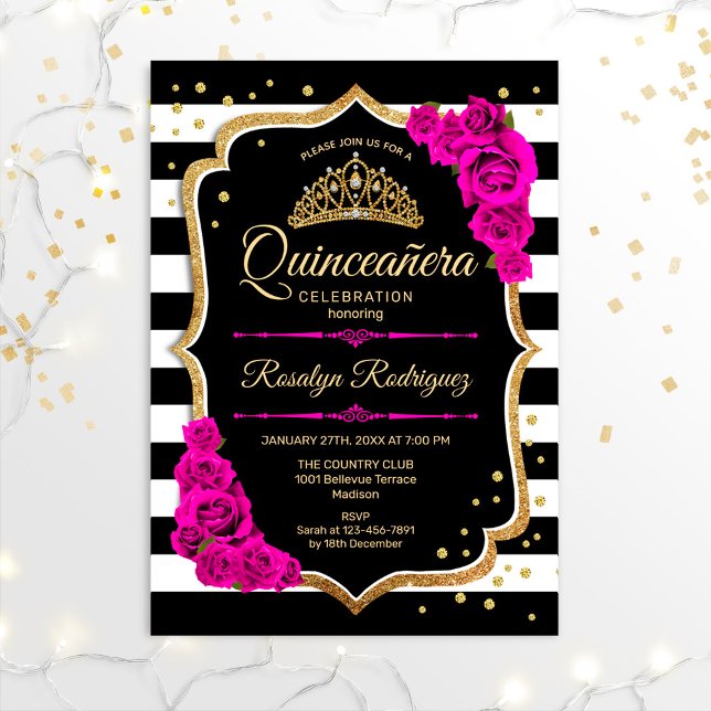 Quinceanera - Gold Black Pink Invitation (Creator Uploaded)