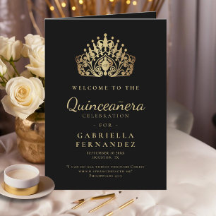 Quinceañera Gold Black Princess Tiara Crown Program