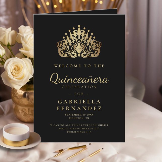 Quinceañera Gold Black Princess Tiara Crown Program (Creator Uploaded)