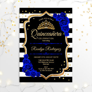 Quinceanera - Gold Black Royal Blue Invitation