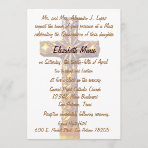 Quinceanera Gold Cross Invitation