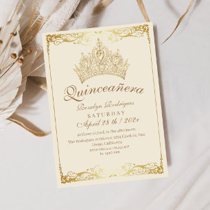 Quinceañera Gold Crown Beige Invitation