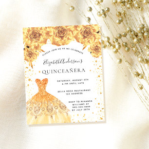 Quinceanera gold dress floral budget invitation flyer