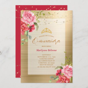 Quinceañera Gold Floral Crown Invitation