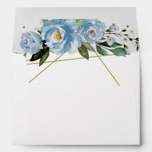 Quinceanera Gold Foil Dusty Blue Floral Envelope