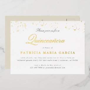 Quinceanera gold foil postcard invitation