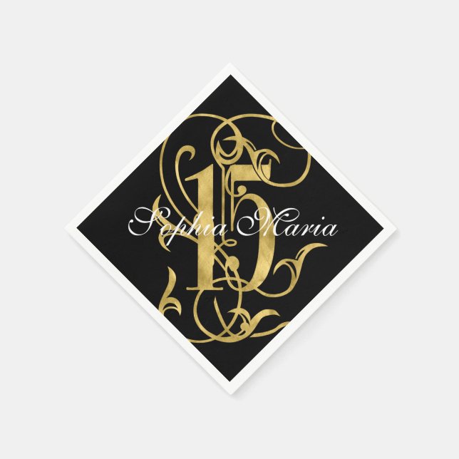 Quinceanera Gold Leaf Look Ornate 15 Any Colour Napkin (Corner)