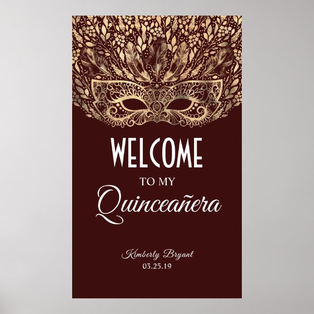 Quinceañera Gold Mask Welcome Poster (Front)