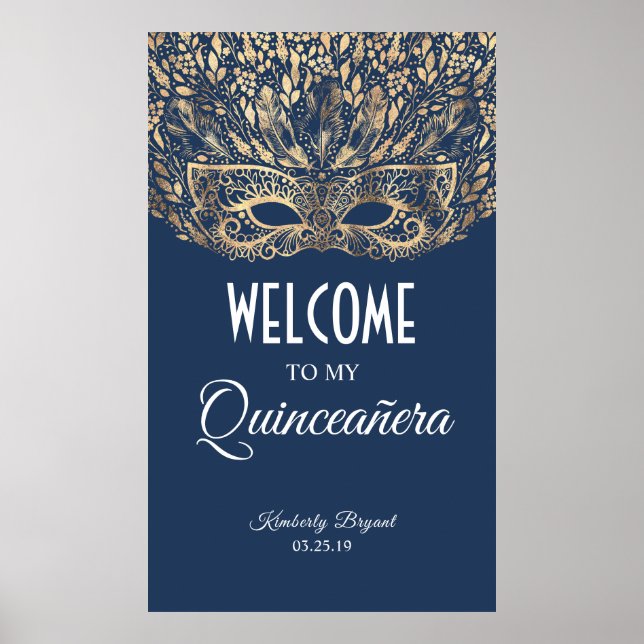 Quinceañera Gold Mask Welcome Poster (Front)