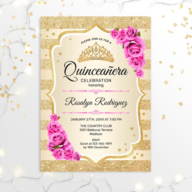 Quinceanera - Gold Pastel Pink Invitation (Creator Uploaded)