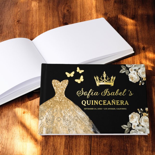 Quinceañera Gold Princess Floral Butterflies Guest Book (Creator Uploaded)