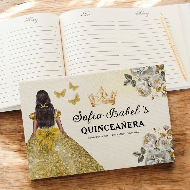 Quinceañera Gold Princess Floral Butterflies Guest Book (Creator Uploaded)