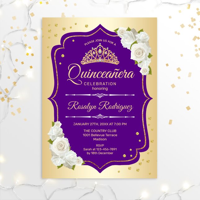 Quinceanera - Gold Purple Invitation (Creator Uploaded)