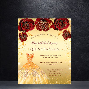 Quinceanera gold red glitter dress floral budget flyer