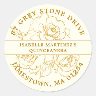 Quinceanera Gold Rose Return Address Label