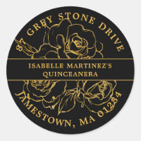 Quinceanera Gold Rose Return Address Label