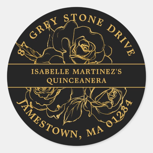 Quinceanera Gold Rose Return Address Label (Front)