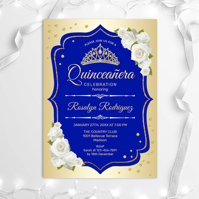 Quinceanera - Gold Royal Blue Invitation (Creator Uploaded)