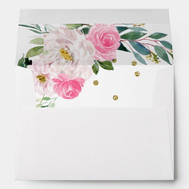 Quinceanera Gold Tiara Hot Pink Floral Envelope (Back (Bottom))