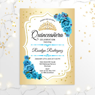 Quinceanera - Gold White Blue Invitation