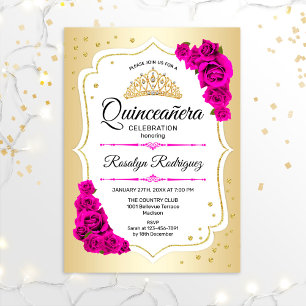 Quinceanera - Gold White Pink Invitation