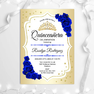 Quinceanera - Gold White Royal Blue Invitation