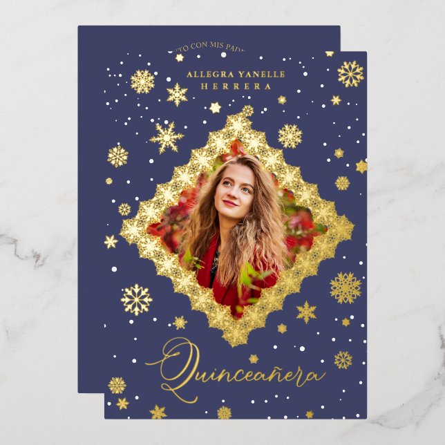 Quinceañera Golden Snowflakes Winter Christmas (Front/Back)