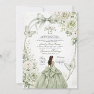 Quinceañera Green Dress 15 Años Princess Tiara Invitation