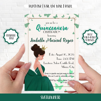 Quinceañera Green Elegant Princess Invitation