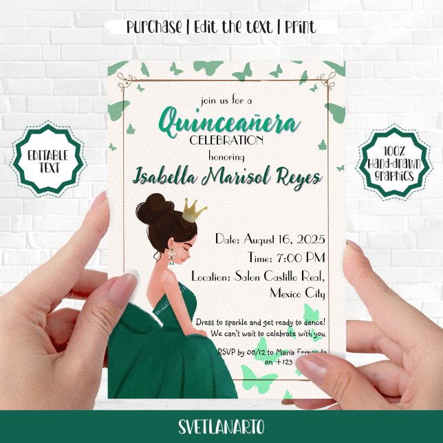Quinceañera Green Elegant Princess Invitation (Creator Uploaded)