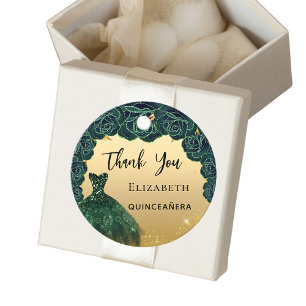 Quinceanera green gold dress Thank You Favour Tags