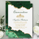 Quinceanera Green Marble Gold Crown Invitation<br><div class="desc">Modern Elegant Watercolor Emerald Green and Gold Marble Agate Geode Quinceanera Invitation. Emerald Green and Gold Script. Gold Crown.</div>