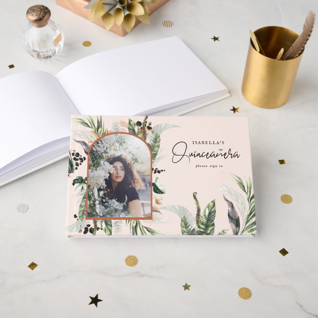 Quinceañera | Greenery & Terra Cotta Jungle  Guest Book (Front Open)