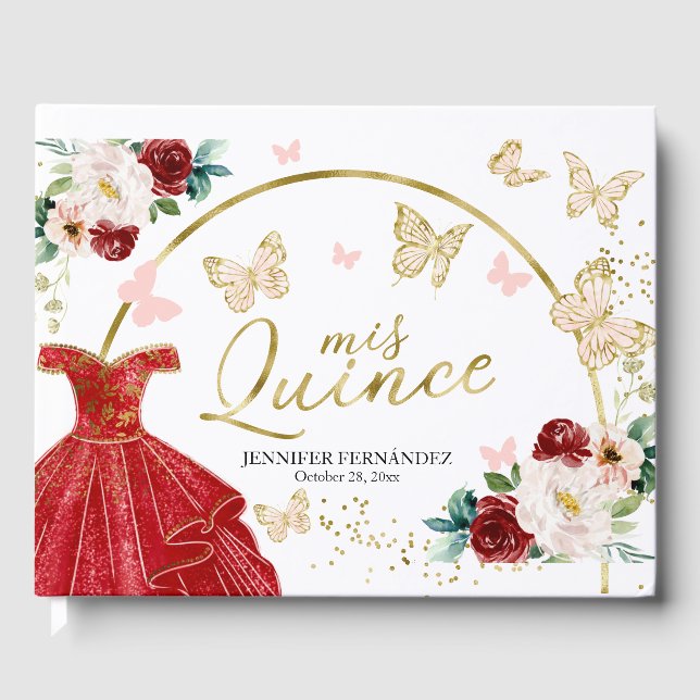Quinceanera Guest Book Butterfly Red Dress  (Front)