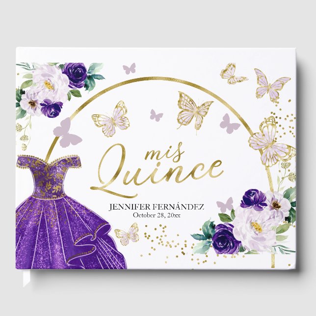 Quinceanera Guest Book Purple Butterfly Dress  (Front)