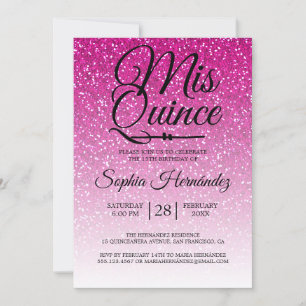 Quinceañera Hot Pink Glitter 15th Birthday  Invitation