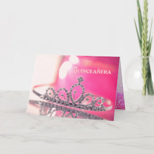 Quinceañera Hot Pink Glitter Crown White Dress  Invitation