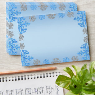 Quinceañera Ice Blue Silver Winter Snowflake Envelope
