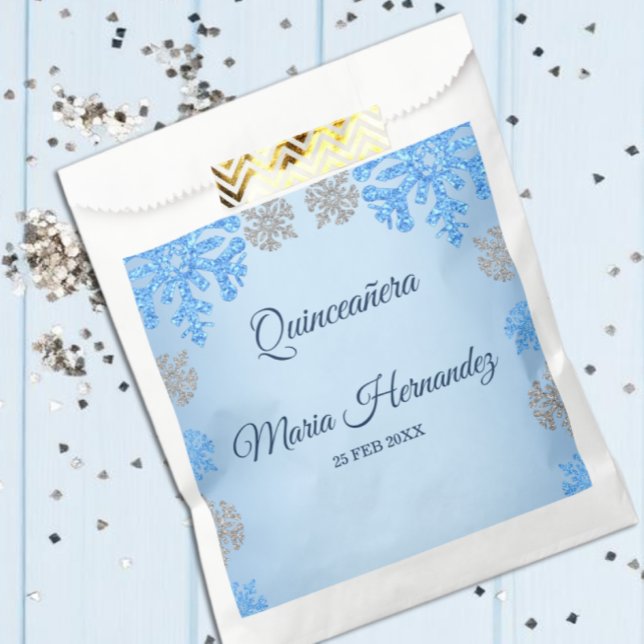 Quinceañera Ice Blue Silver Winter Snowflake Favour Bag (Creator Uploaded)