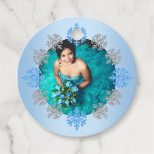 Quinceañera Ice Blue Silver Winter Snowflake Favour Tags