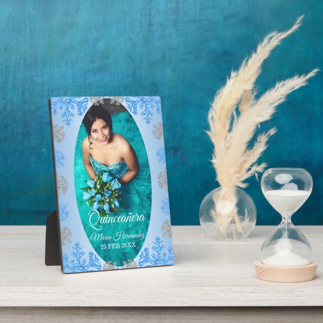 Quinceañera Ice Blue Silver Winter Snowflake Plaque (Side)