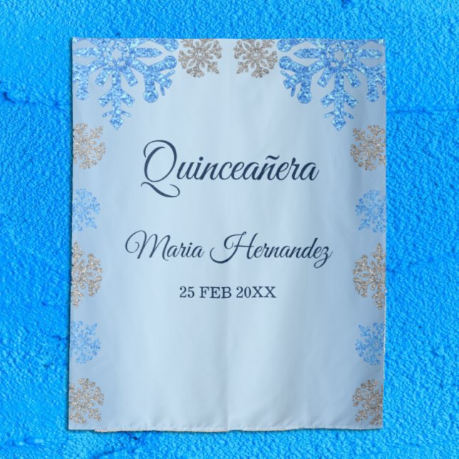 Quinceañera Ice Blue Silver Winter Snowflake Tapestry (Creator Uploaded)