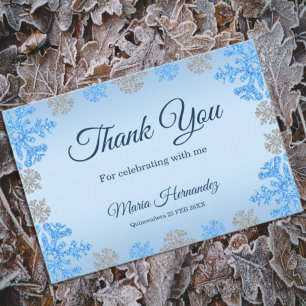 Quinceañera Ice Blue Silver Winter Snowflake Thank You Card