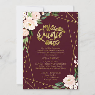 Quinceanera Invitation Bilingual Blush Burgundy