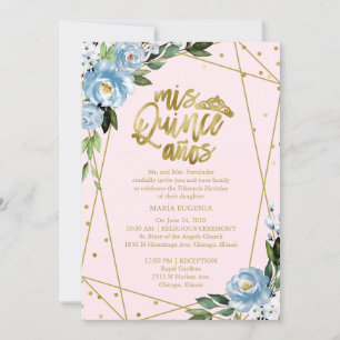 Quinceanera Invitation Bilingual Pink Blue
